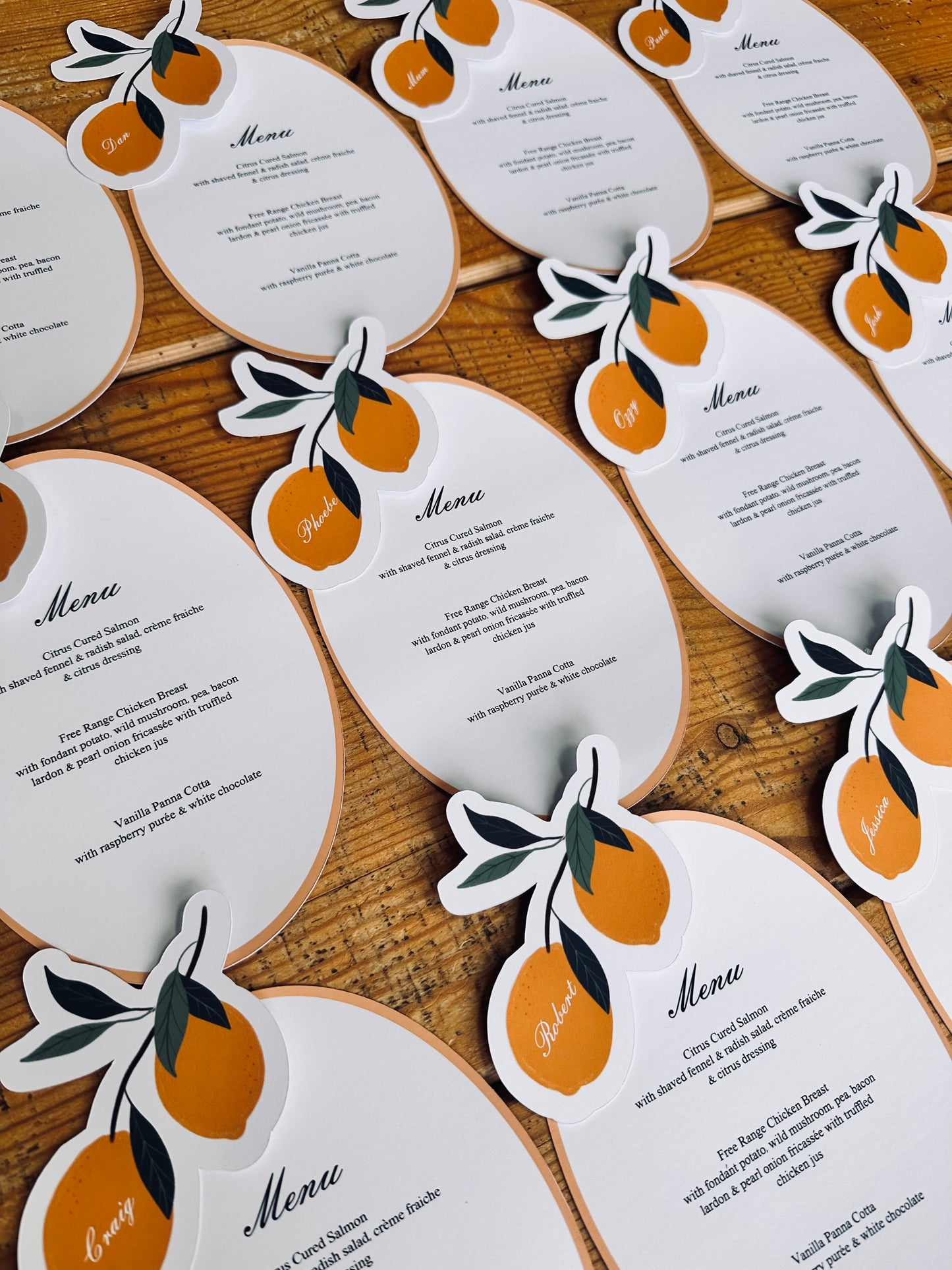 Orange Name cards and Matching Menu