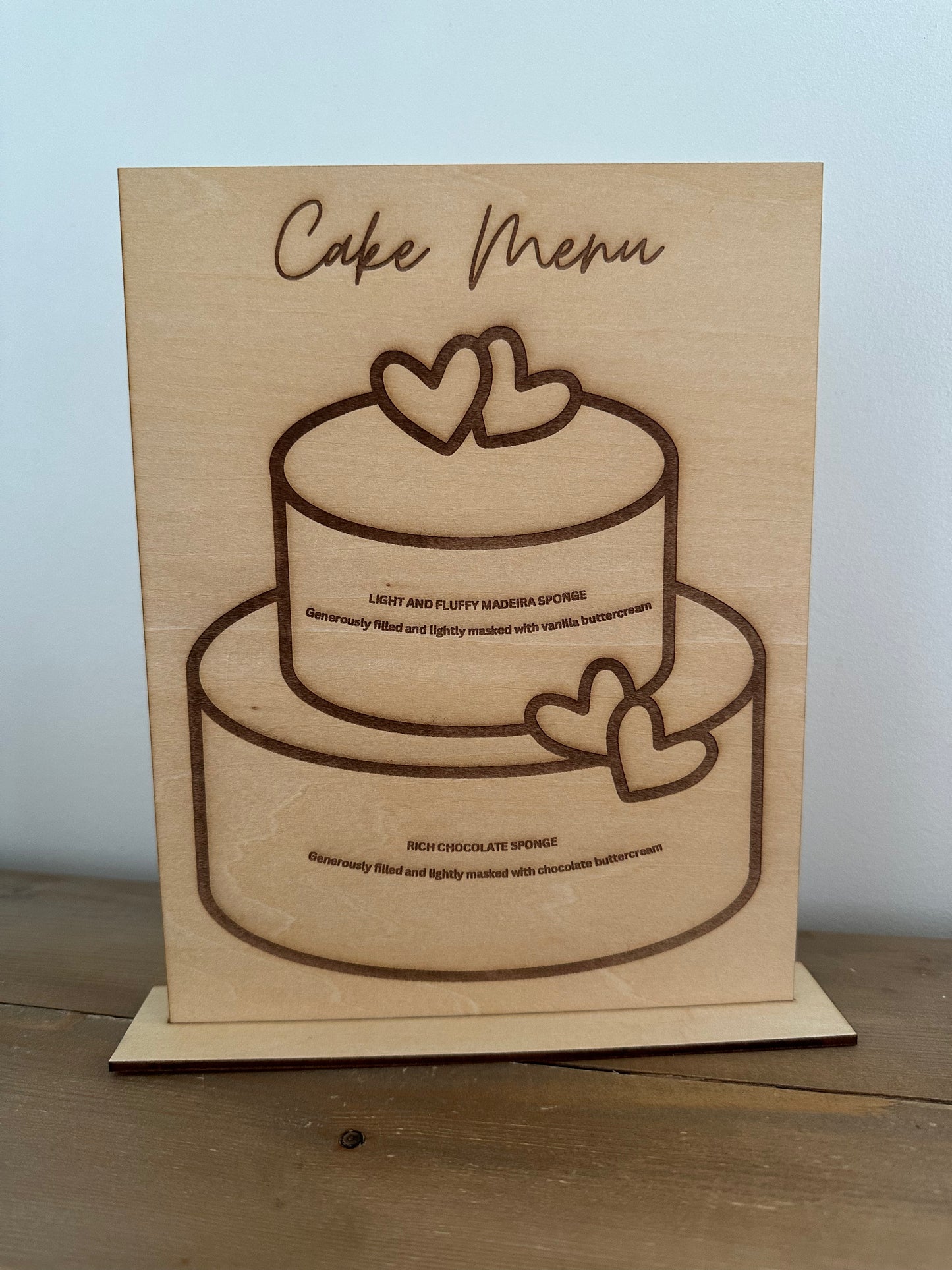 Wooden Cake Menu