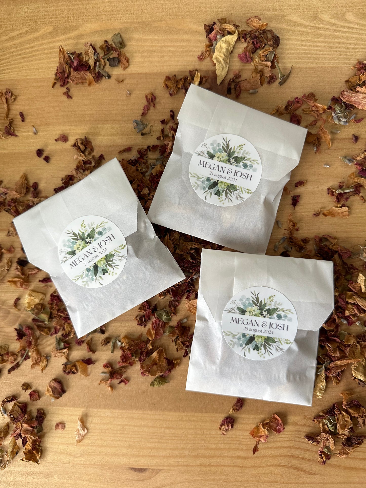 Confetti bags and eucalyptus sticker