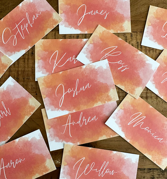 Orange watercolour name cards