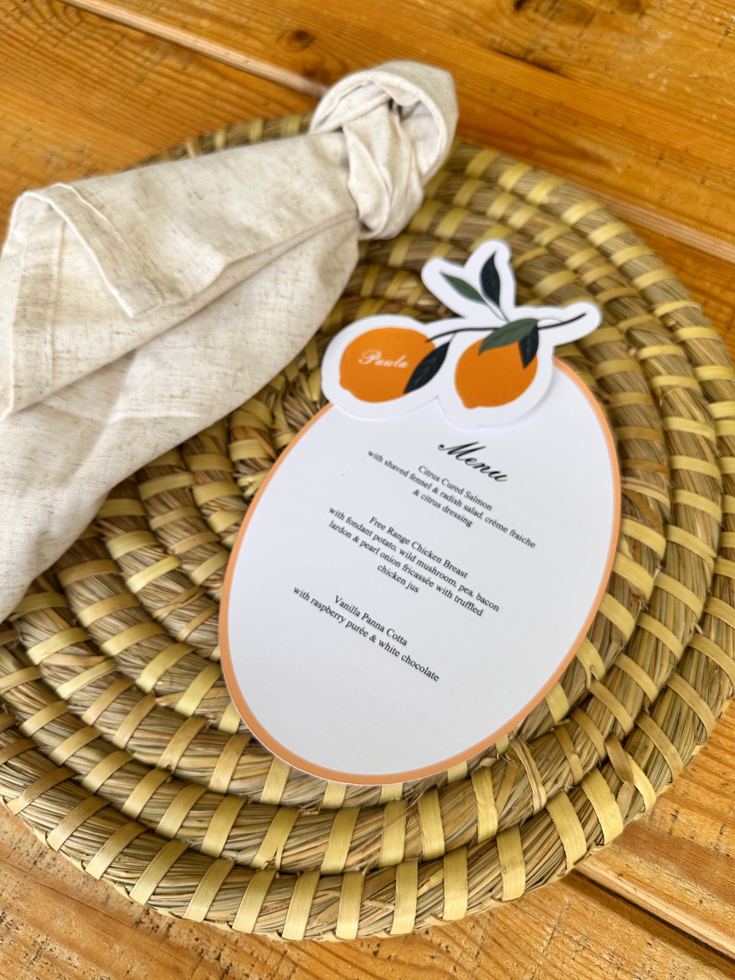 Orange Name cards and Matching Menu