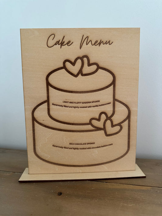 Wooden Cake Menu
