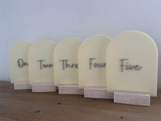 Ivory & Dusky Blue Table Numbers