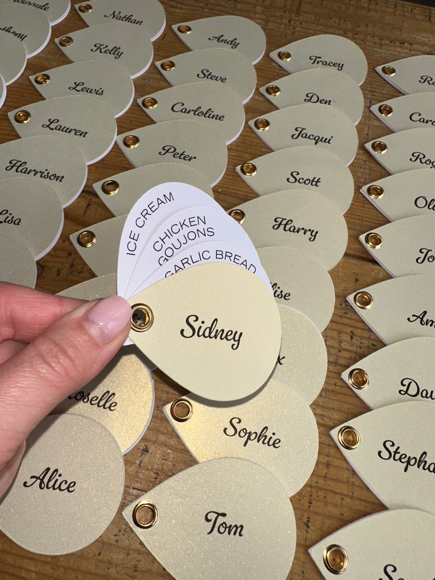 Champagne Gold Droplet cards with hidden menu
